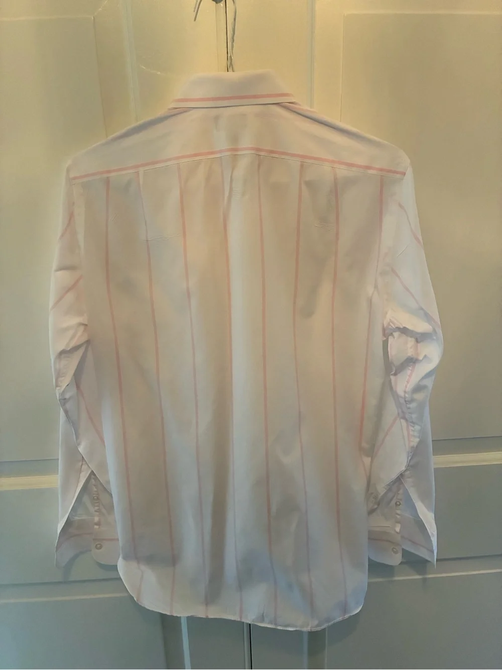 J. Crew Men's Ludlow Premium White Dress Shirt with Pink Stripes. Size 15 1/2-34